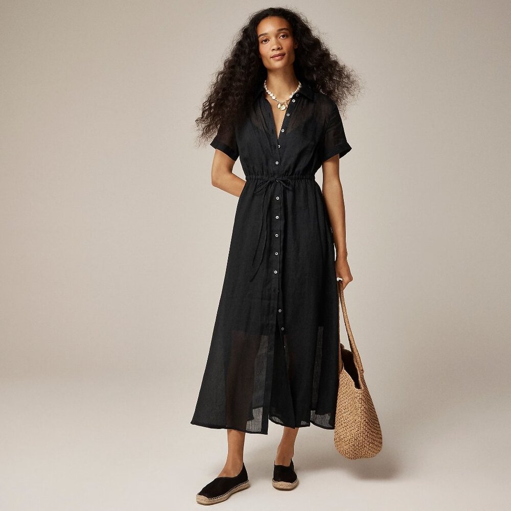 J. Crew Cerise Shirt-Dress in Ramie Black